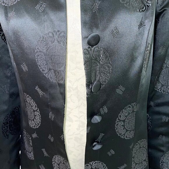 Tei Mei Shanghai Jacket Womens Vintage Asian Motif Embossed Covered Button Black - Picture 8 of 16